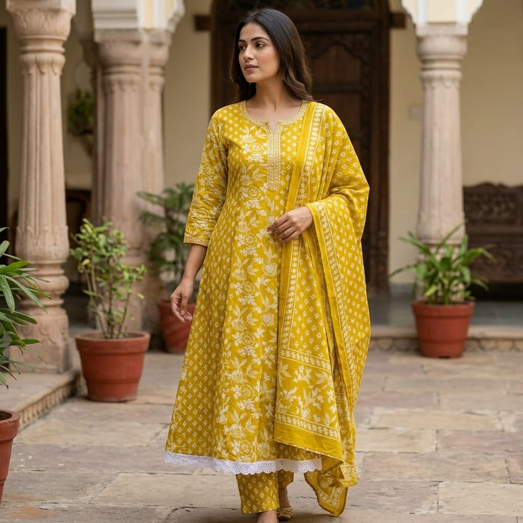 Yellow Cotton Anarkali Salwar | 11265