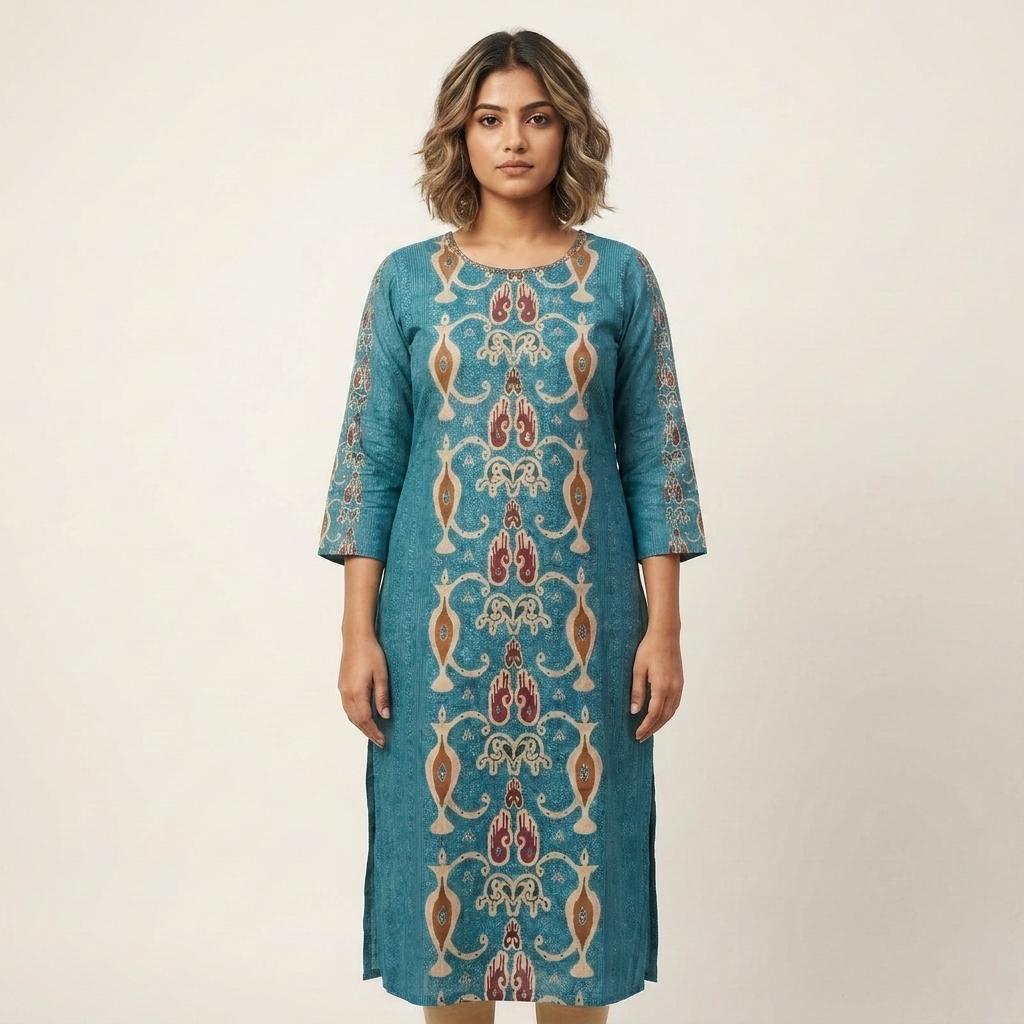 Blue Cotton Silk Kurti