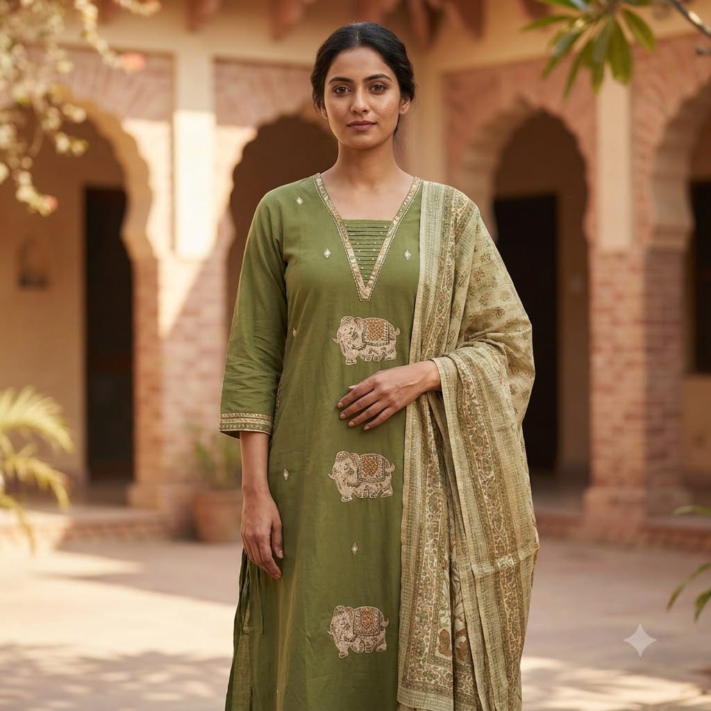 Green Cotton Anarkali Salwar | 11376