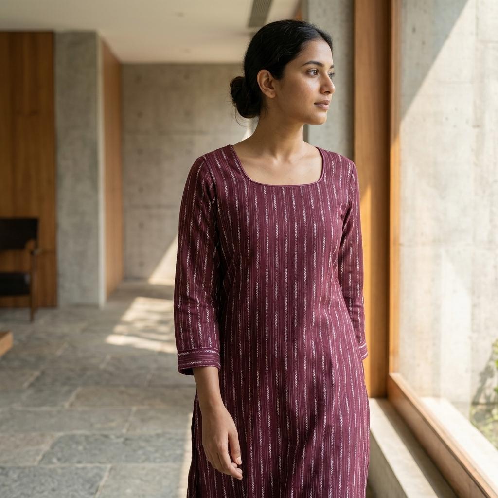 Maroon Cotton Silk Kurti