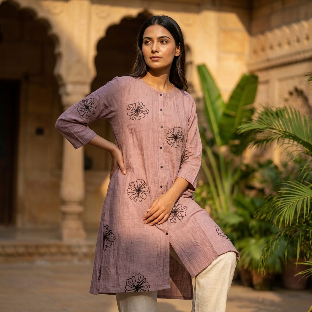Peach Crape Kurti