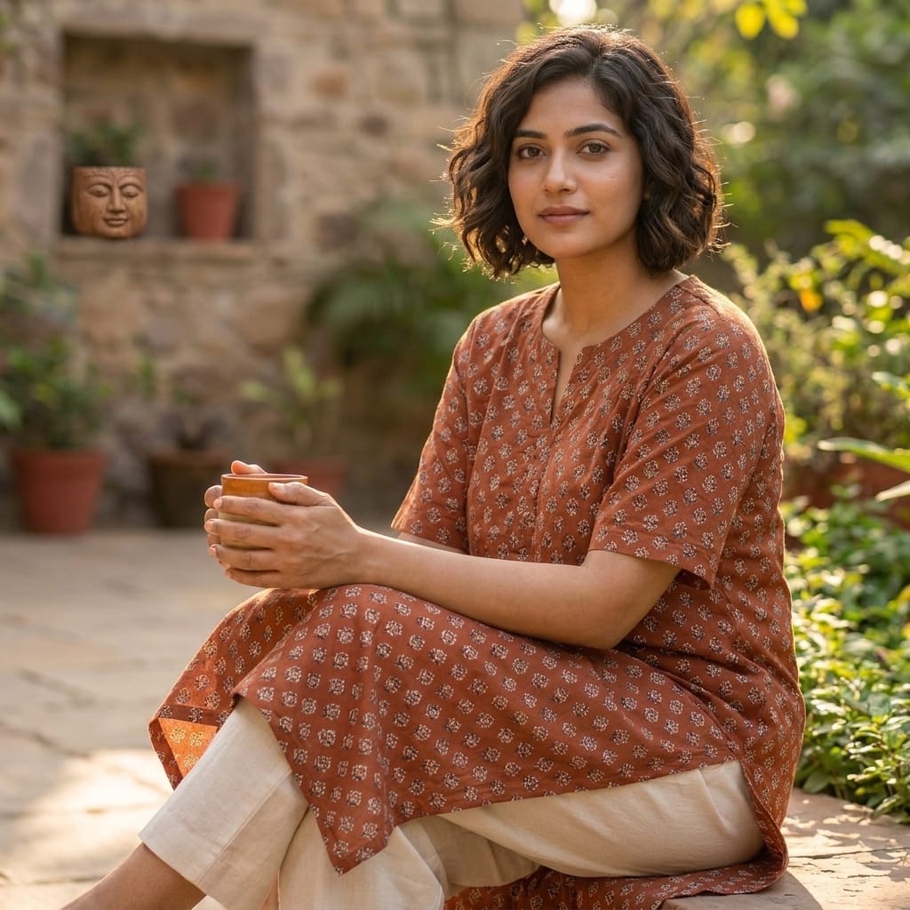 Rust Orange Cotton Kurti
