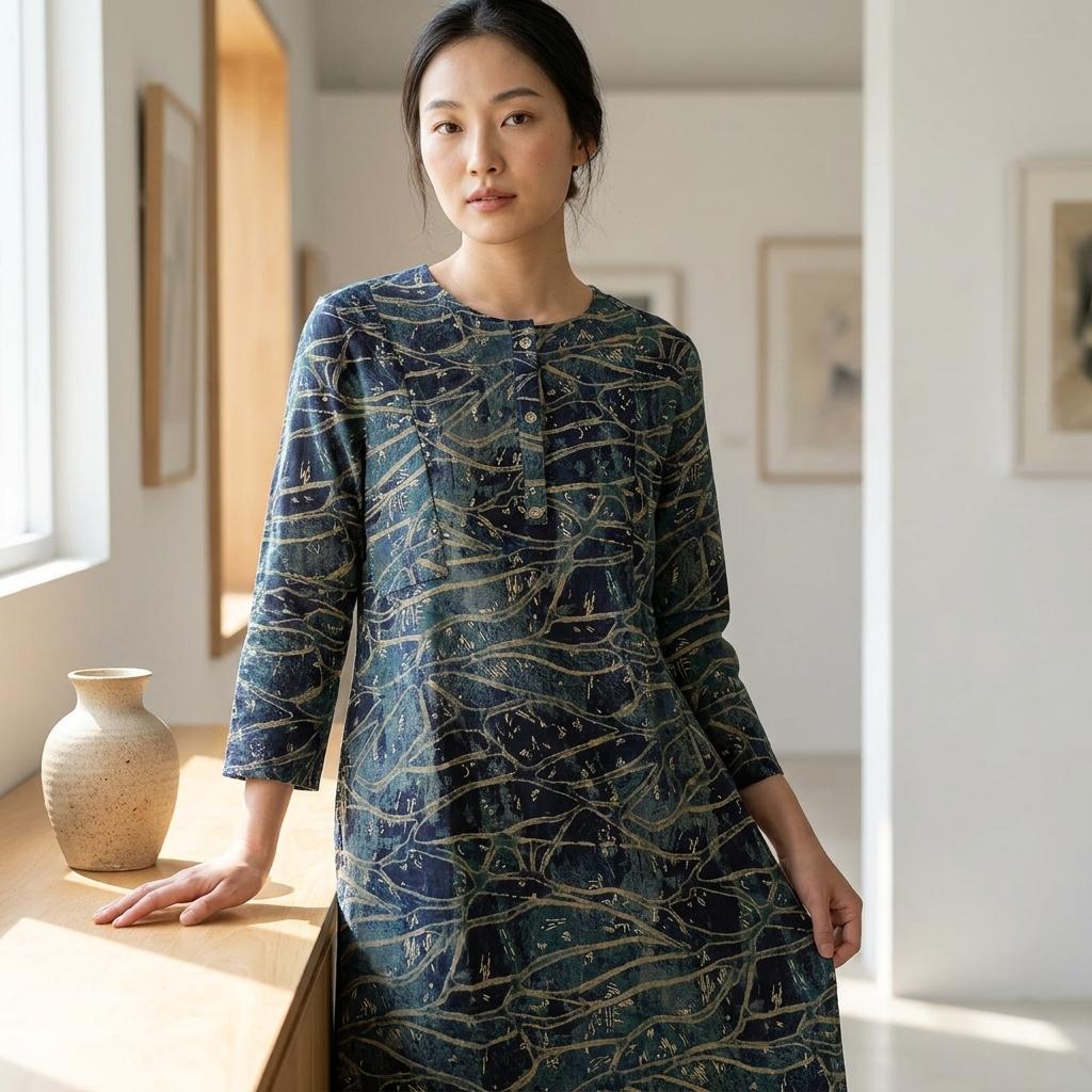 Blue Cotton Silk Kurti