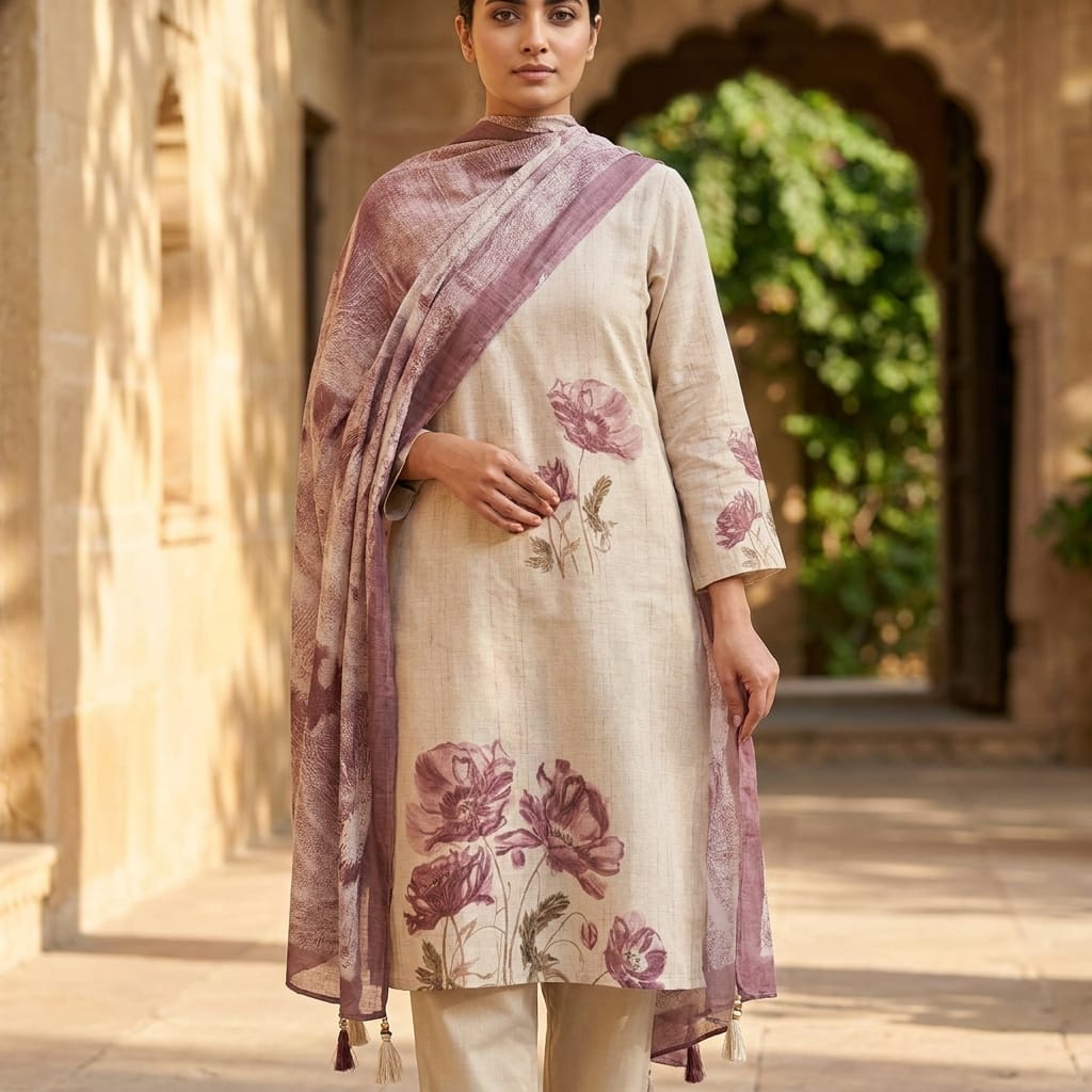 Beige Mull Chanderi Salwar| 11240