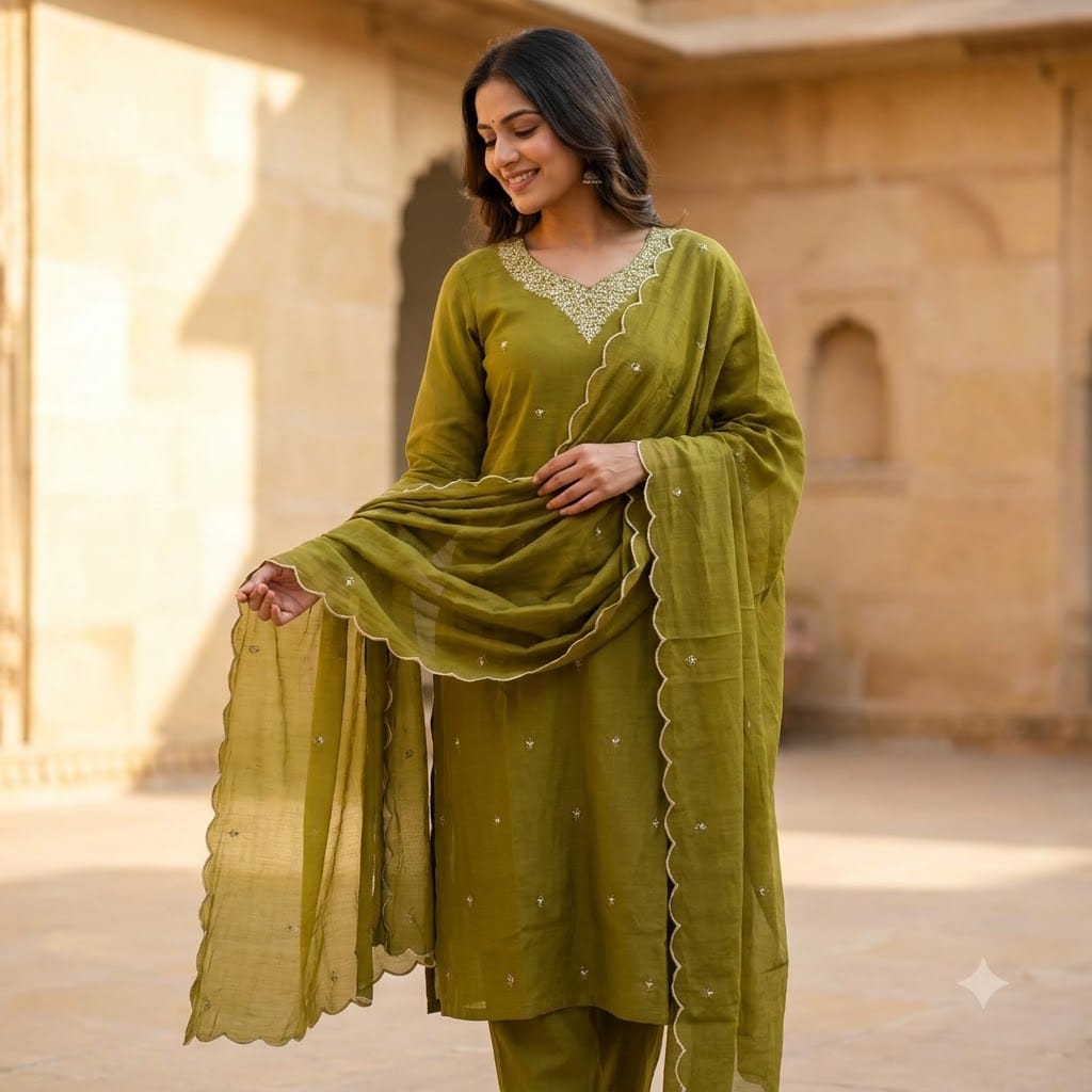 Green Chanderi Silk Salwar | 11381