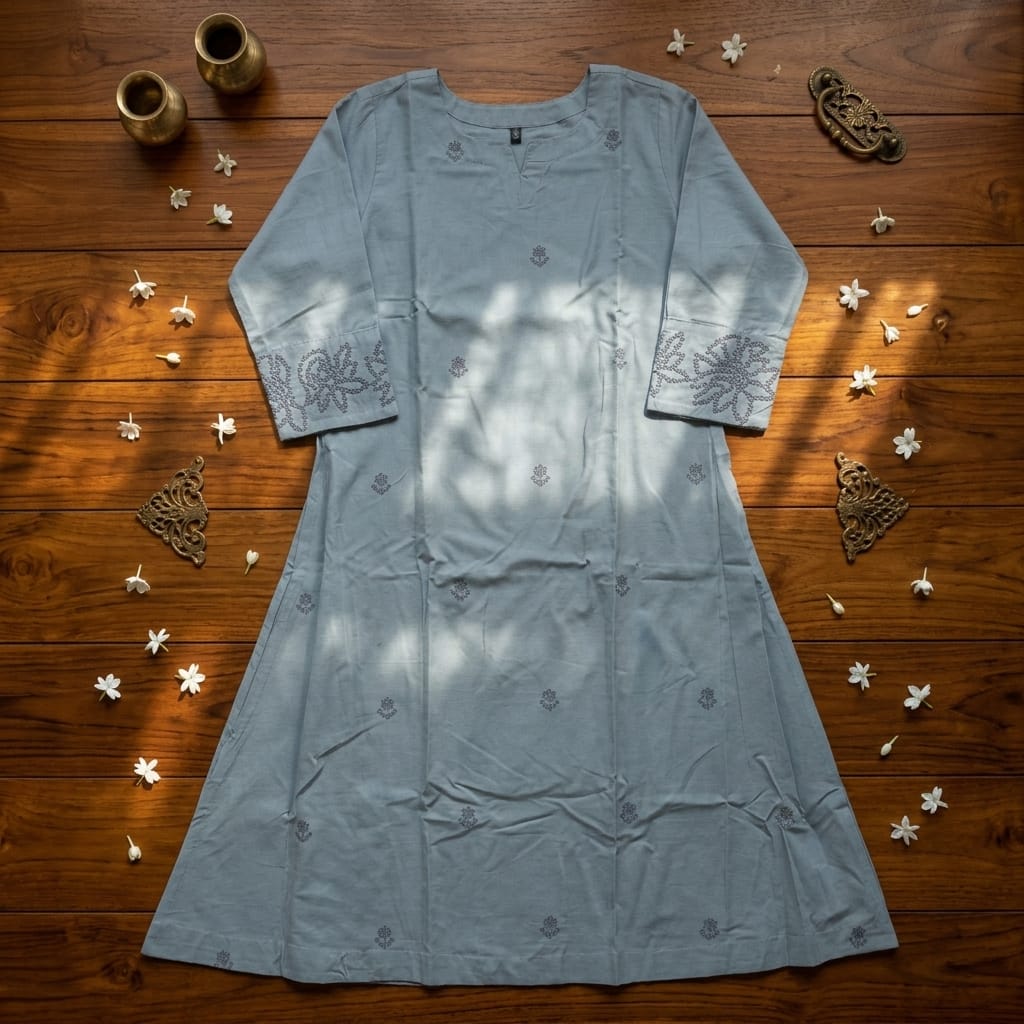 Grey Cotton Silk Kurti
