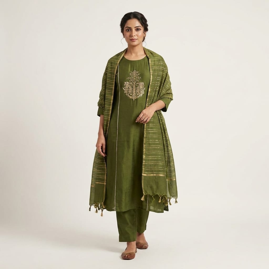 Green Cotton Silk Salwar | 11306