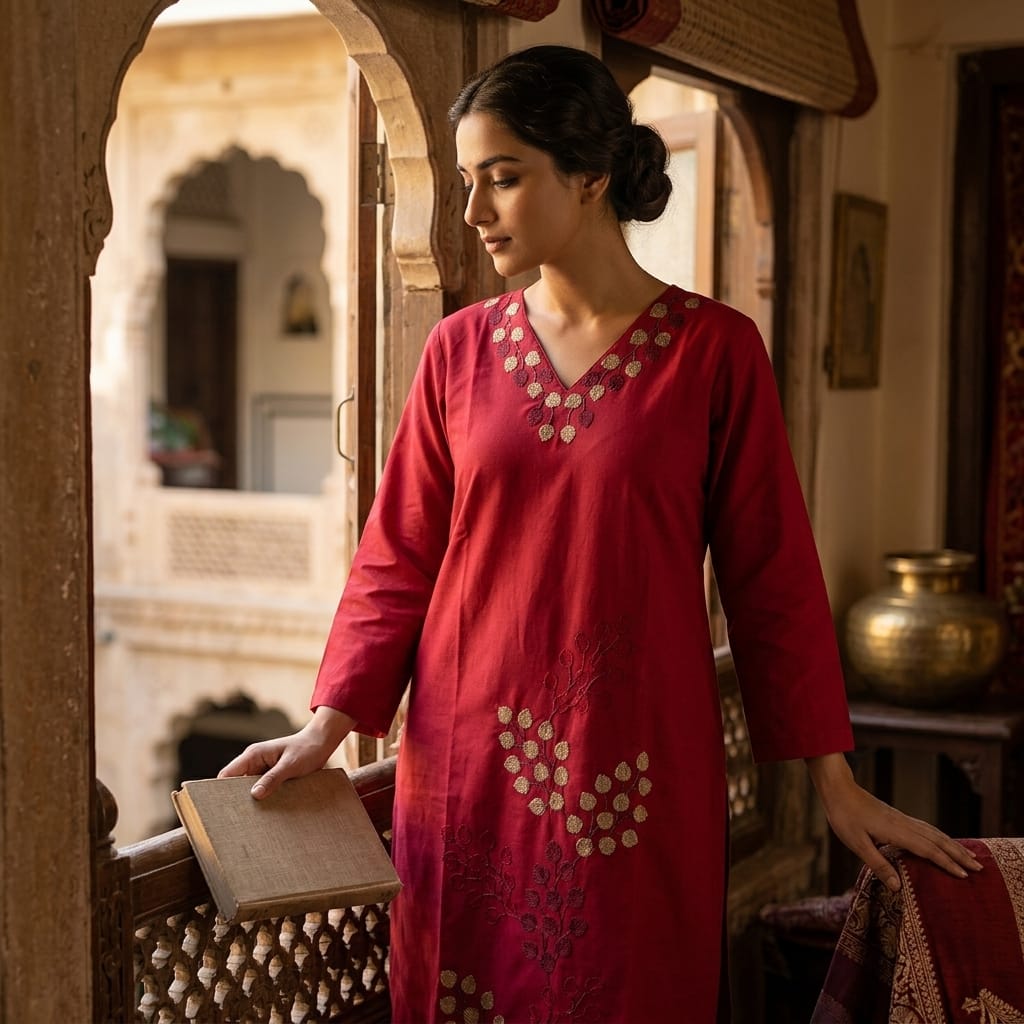 Pink Cotton Silk Kurti