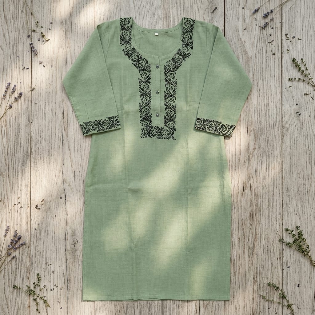Green Cotton Silk Kurti