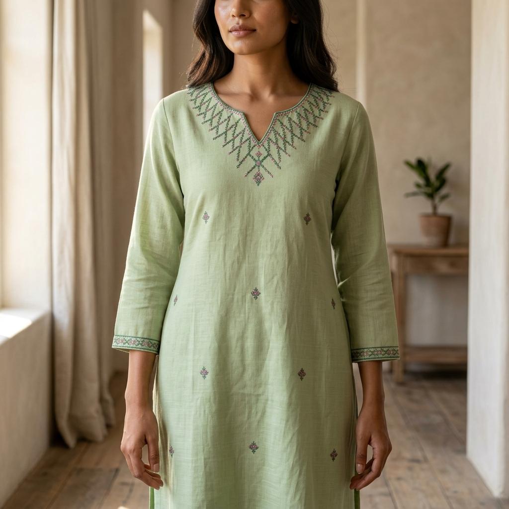 Olive Green Cotton Silk Kurti