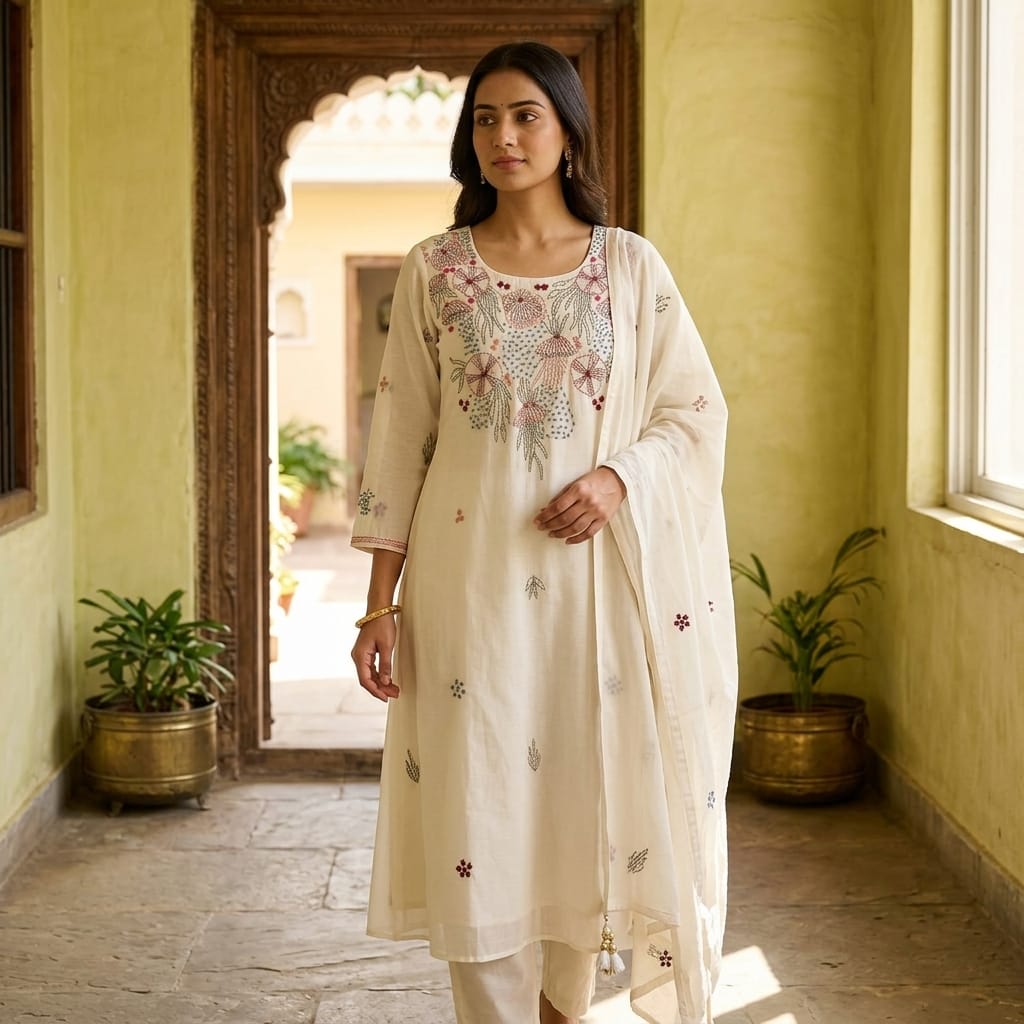 White Cotton Silk Salwar