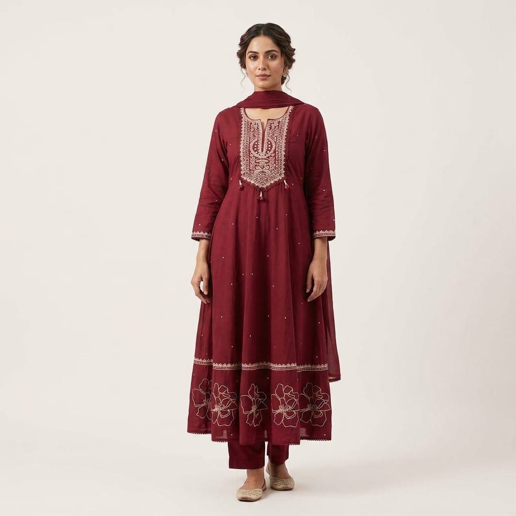Maroon Cotton Anarkali Salwar | 11290