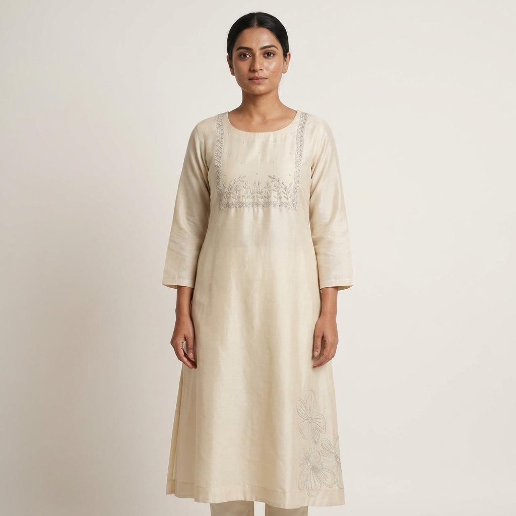 Half White Cotton Silk Kurti