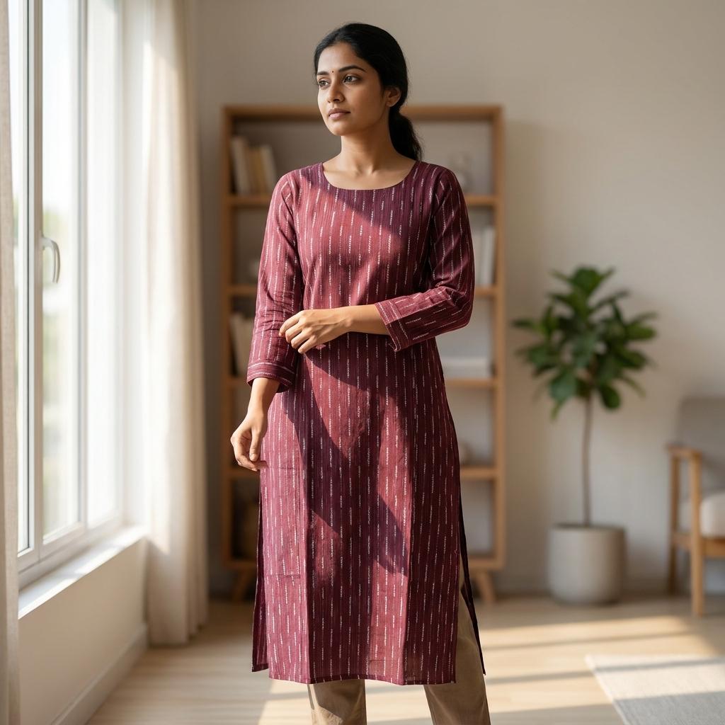 Maroon Cotton Silk Kurti