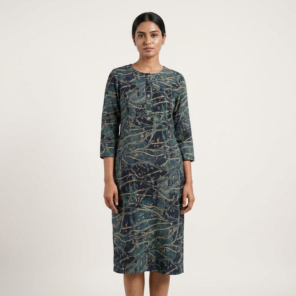 Blue Cotton Silk Kurti
