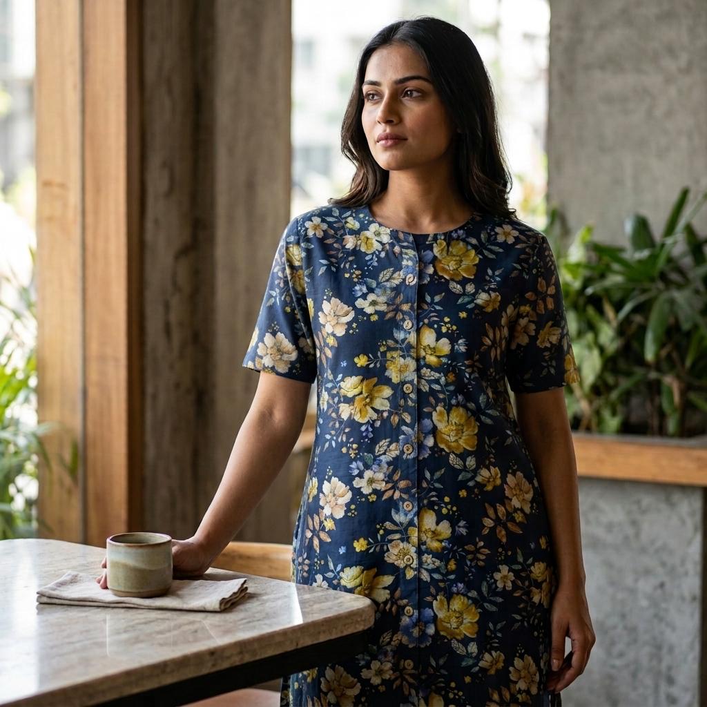 Blue Cotton Silk Kurti