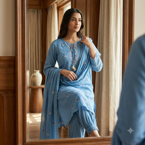 Blue Chanderi Silk Salwar | 11380