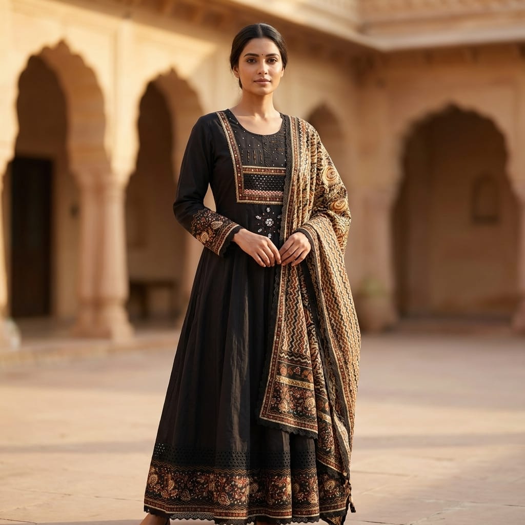 Black Cotton Anarkali Salwar | 11253