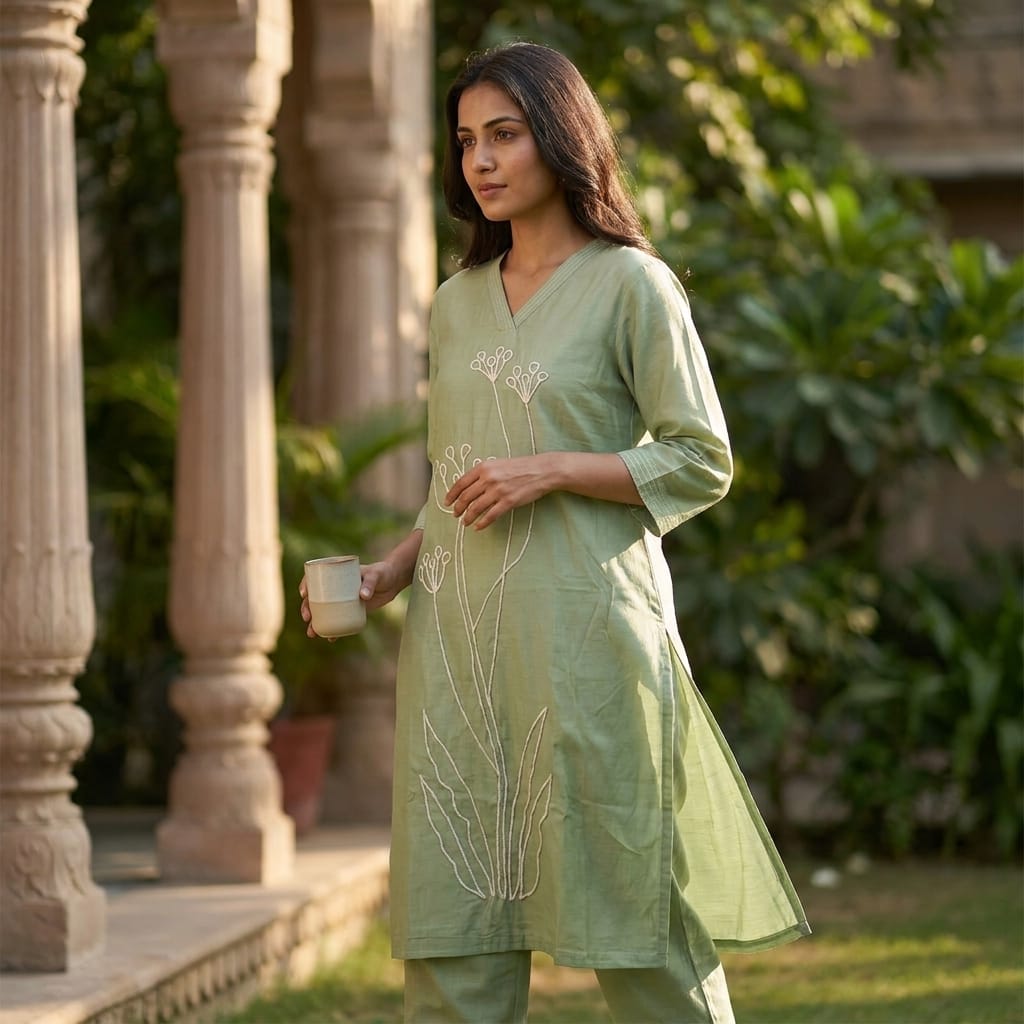 Olive Green Silk Co-ord Set