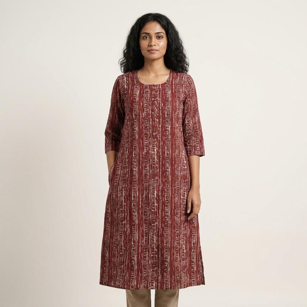 Maroon Cotton Silk Kurti