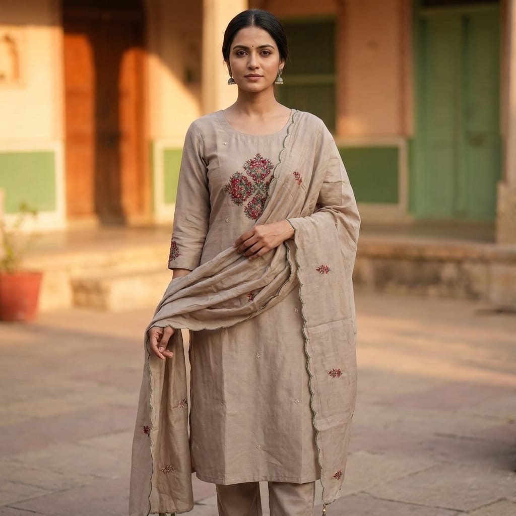 Beige Cotton Silk Salwar