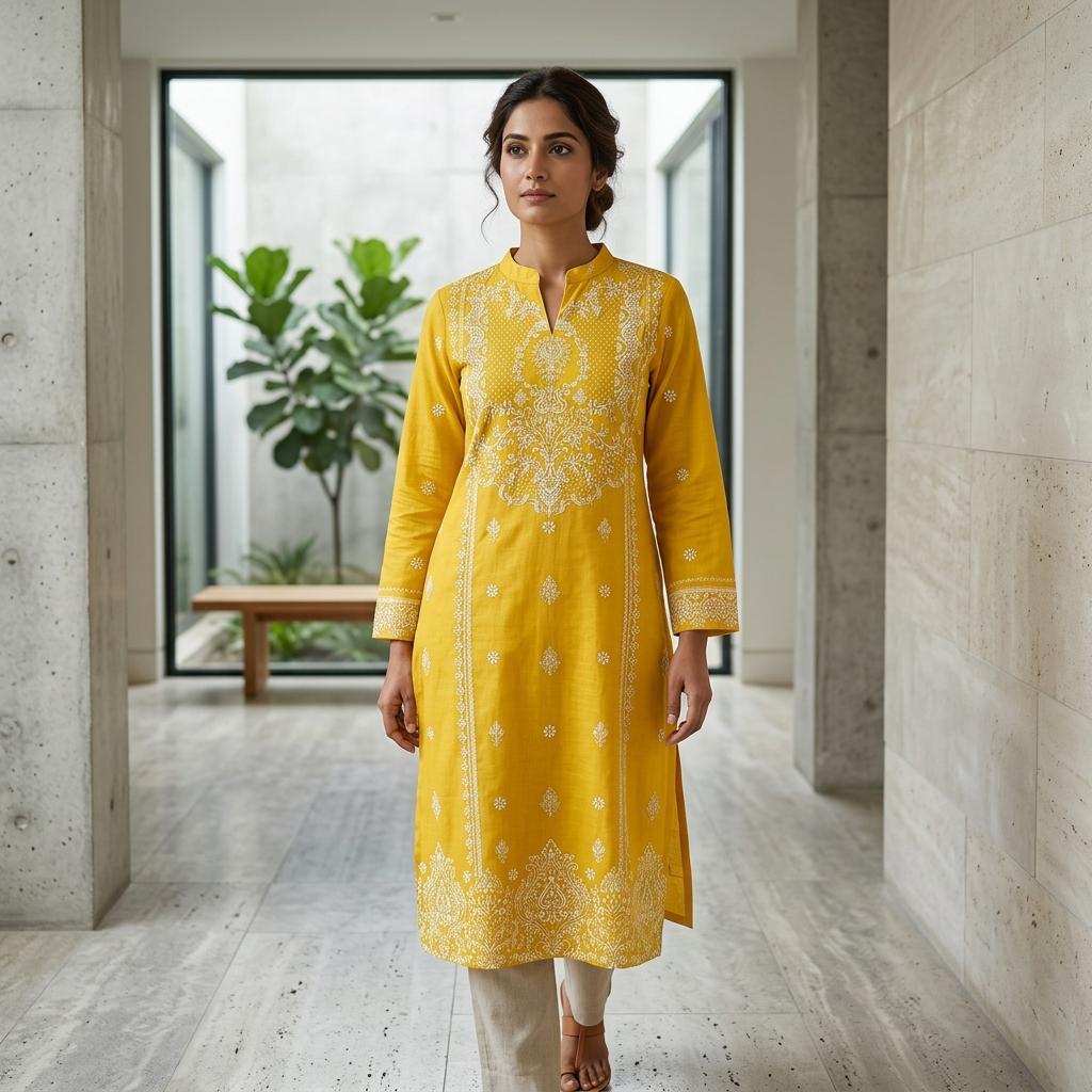 Yellow Linen Kurti