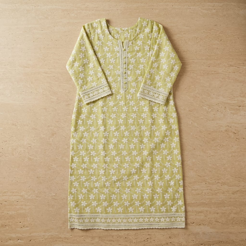 Lemon Green Cotton Kurti