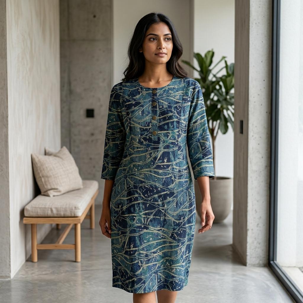 Blue Cotton Silk Kurti