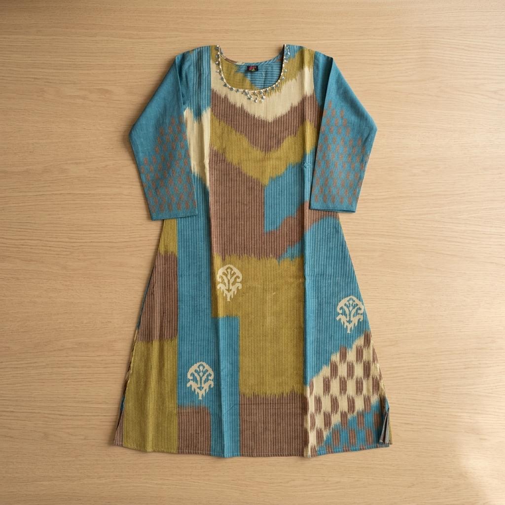 Blue Cotton Silk Kurti
