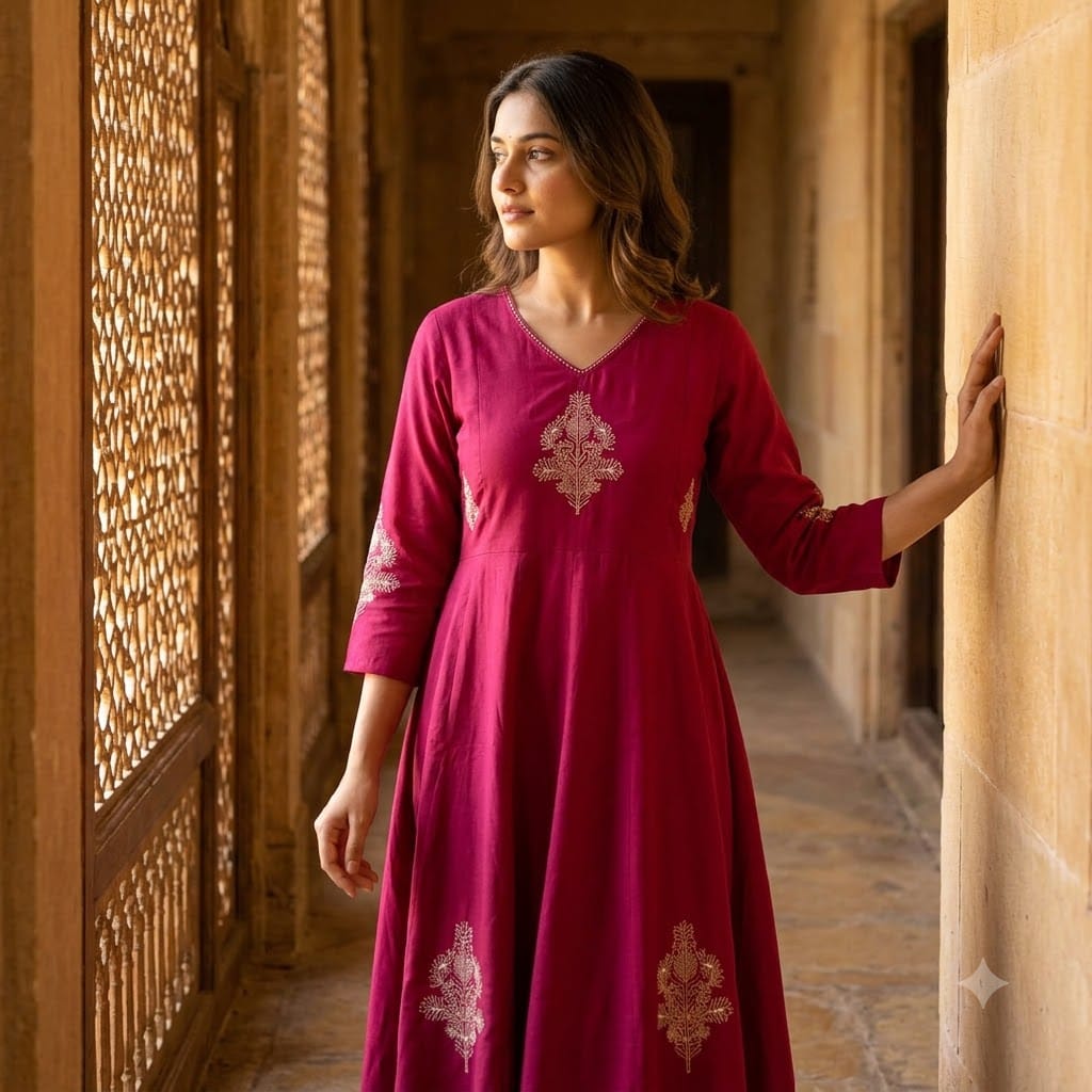 Pink Cotton Silk Anarkali Kurti | 11393