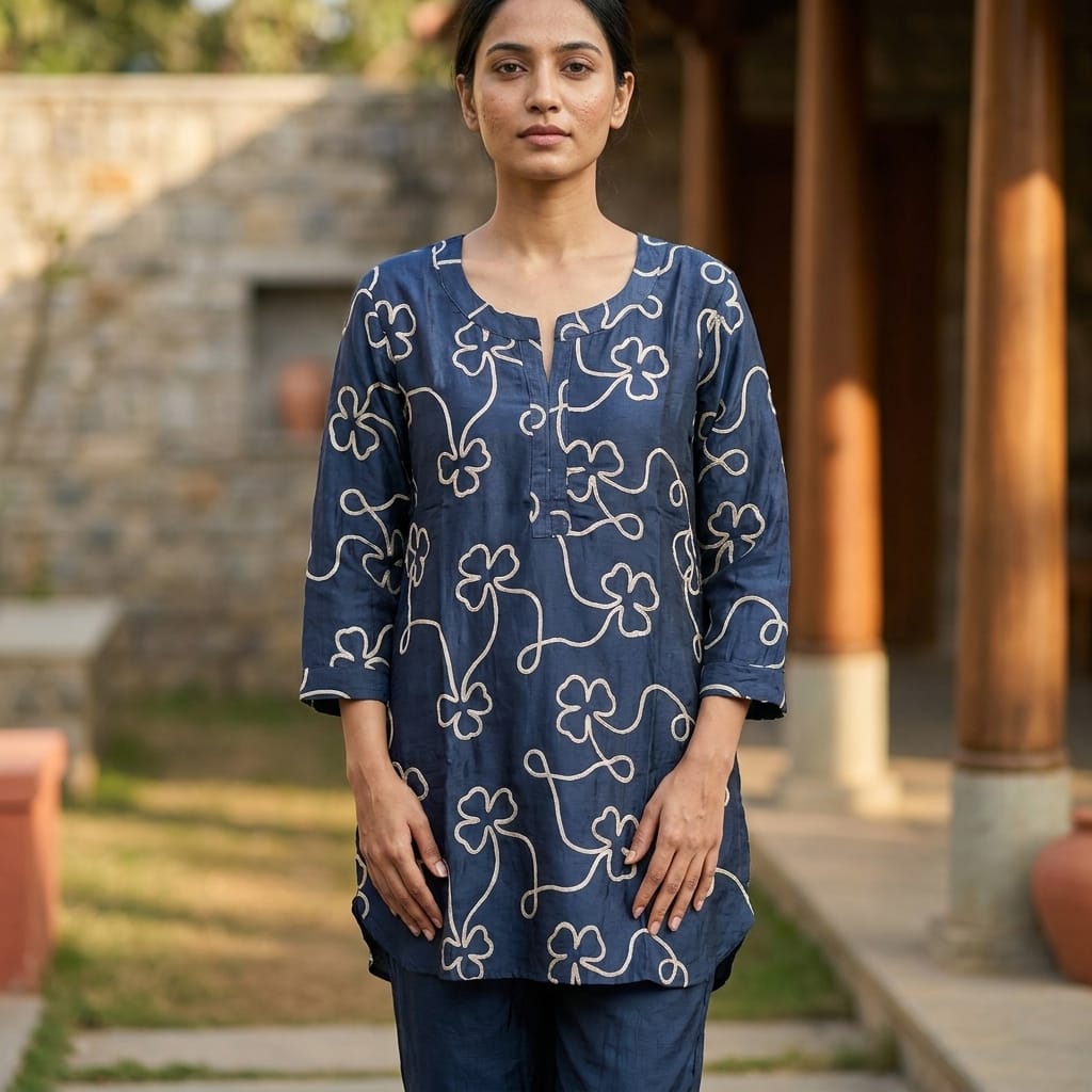 Blue Rayon Silk Co-ord Set | 11319