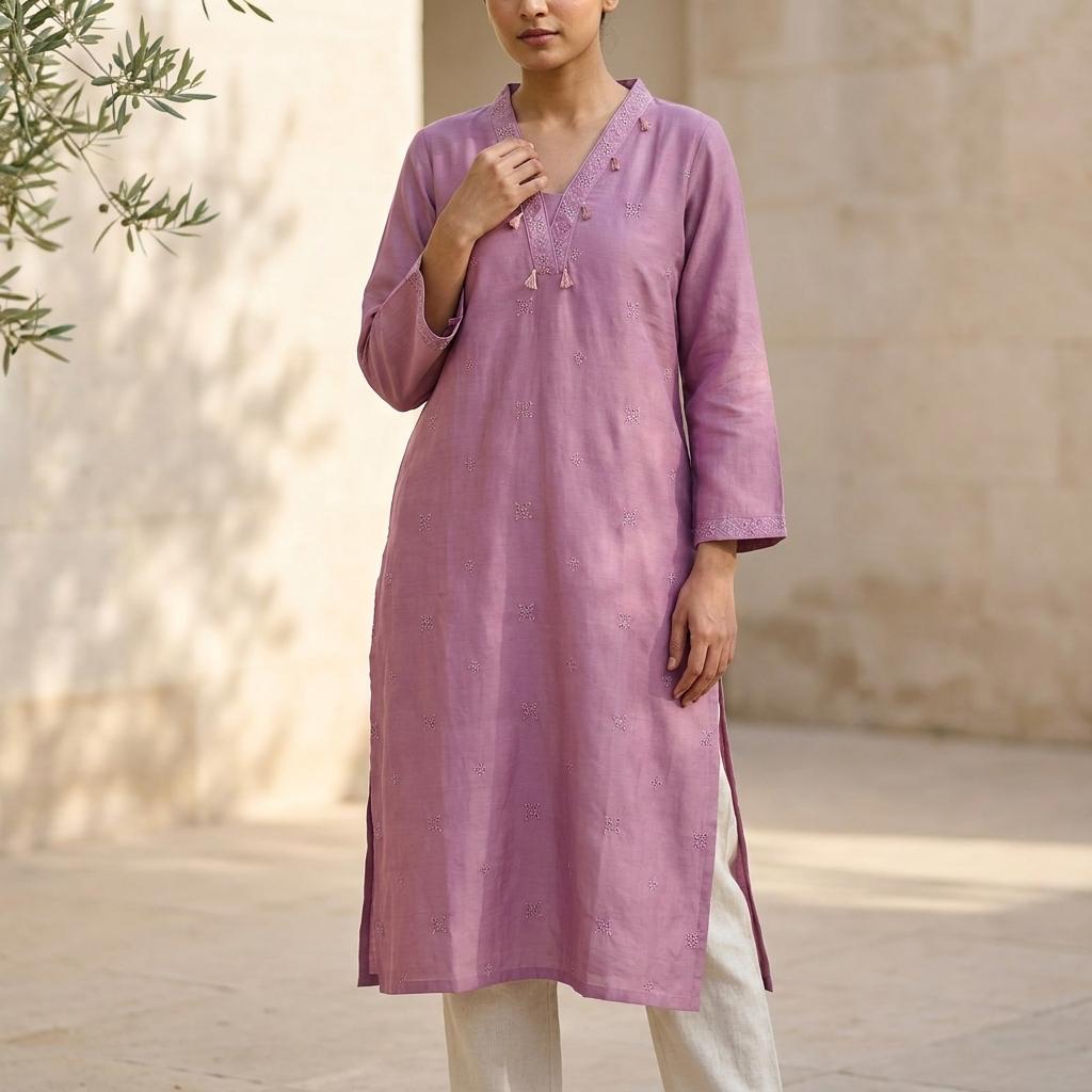 Dusty Rose Cotton Silk Kurti