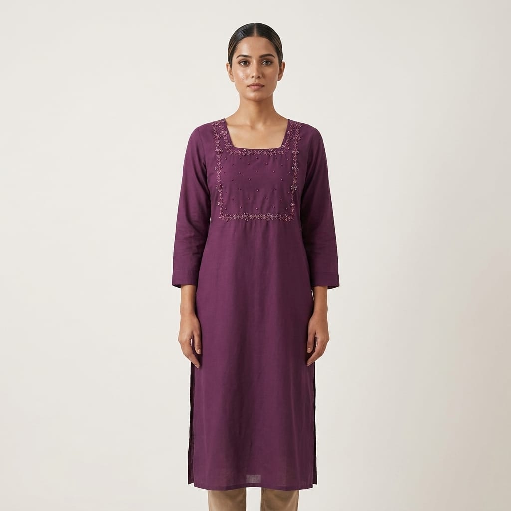Purple Cotton Silk Kurti