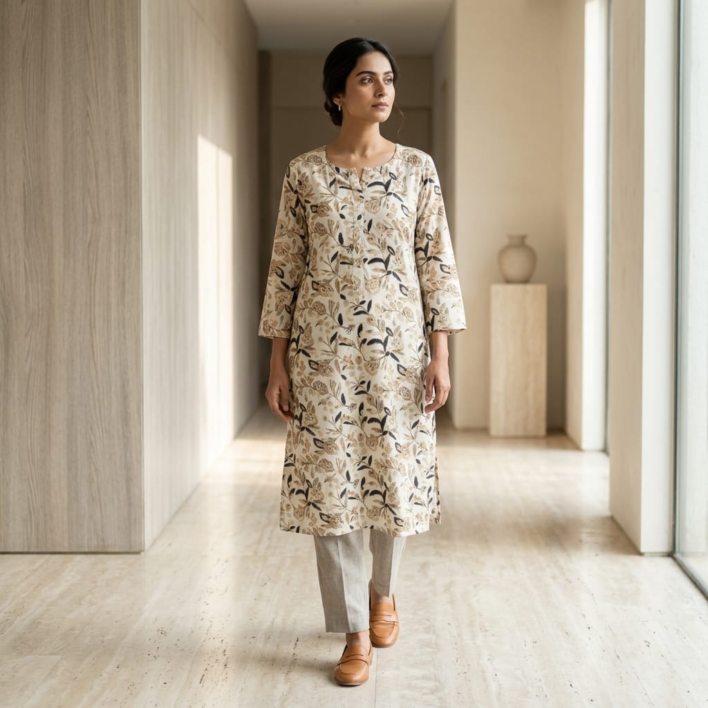 Beige Cotton Silk Kurti
