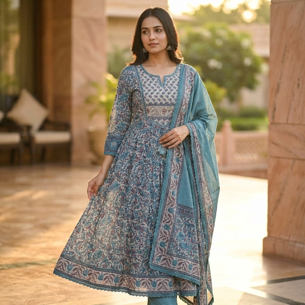 Blue Cotton Anarkali Salwar | 11235