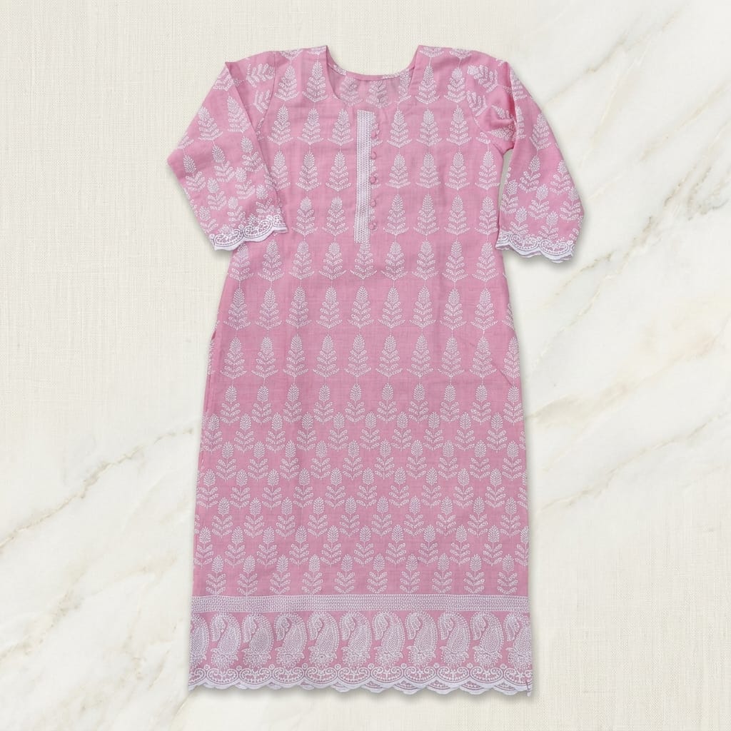 Pink Cotton Accoba Kurti