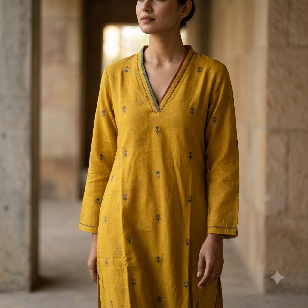 Mustard Cotton Kurti | 11363