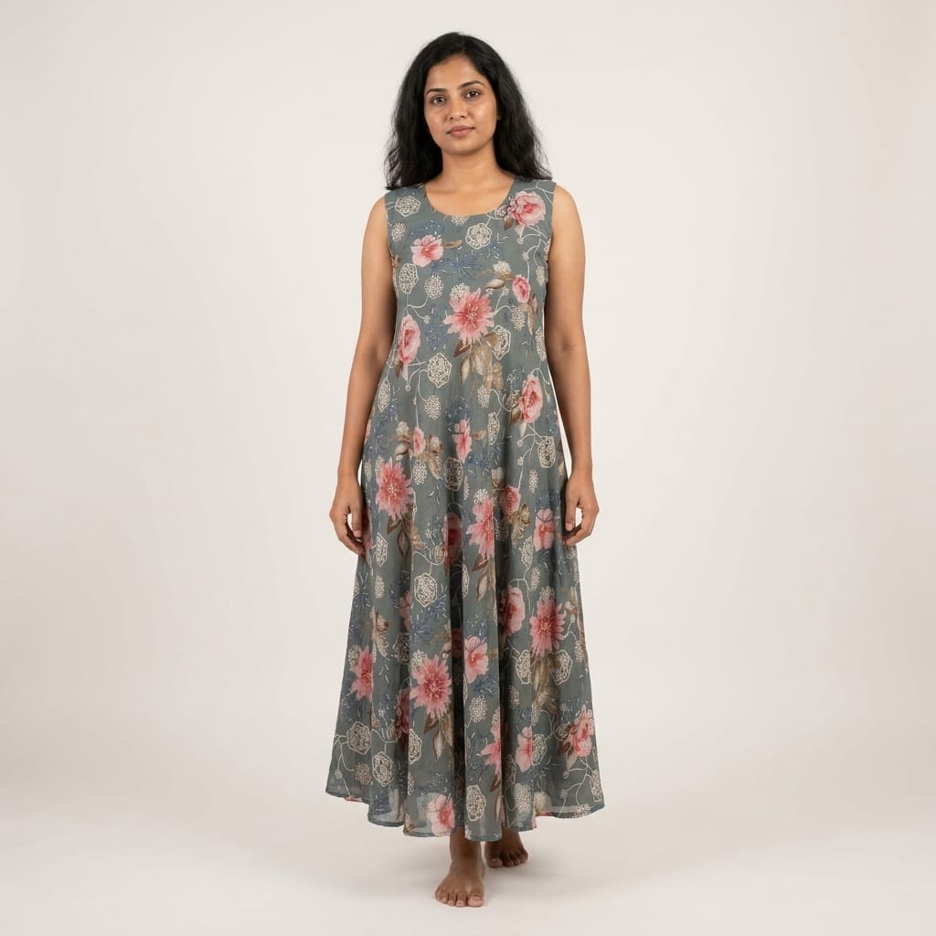 Grey Cotton Silk Kurti