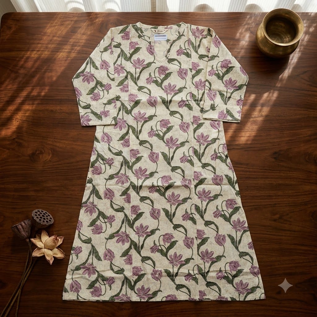 White Floral Cotton Kurti | 11452