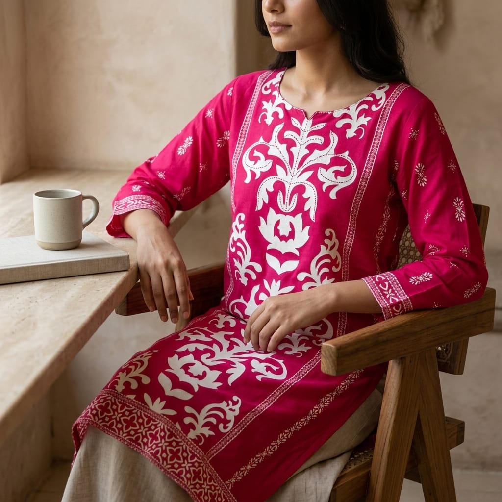 Pink Rayon Kurti