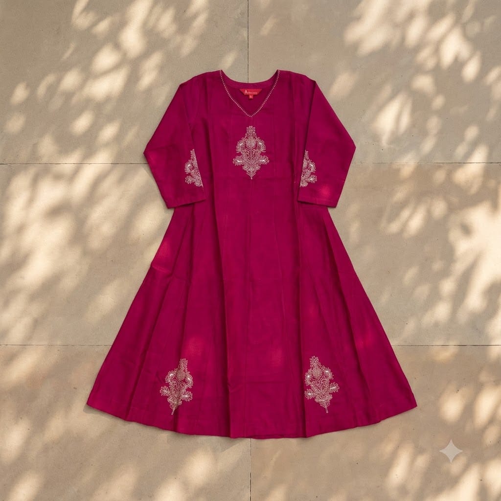 Pink Cotton Silk Anarkali Kurti | 11393