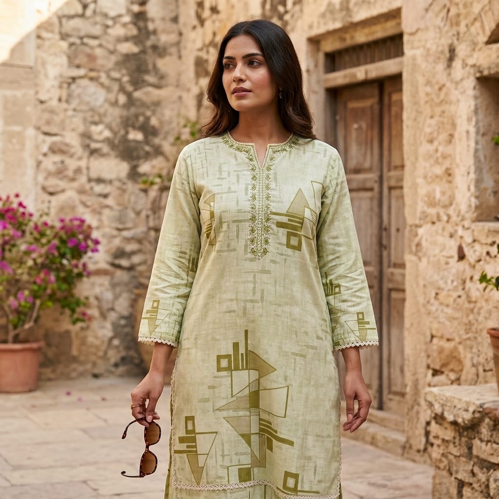 Sage Green Cotton Kurti