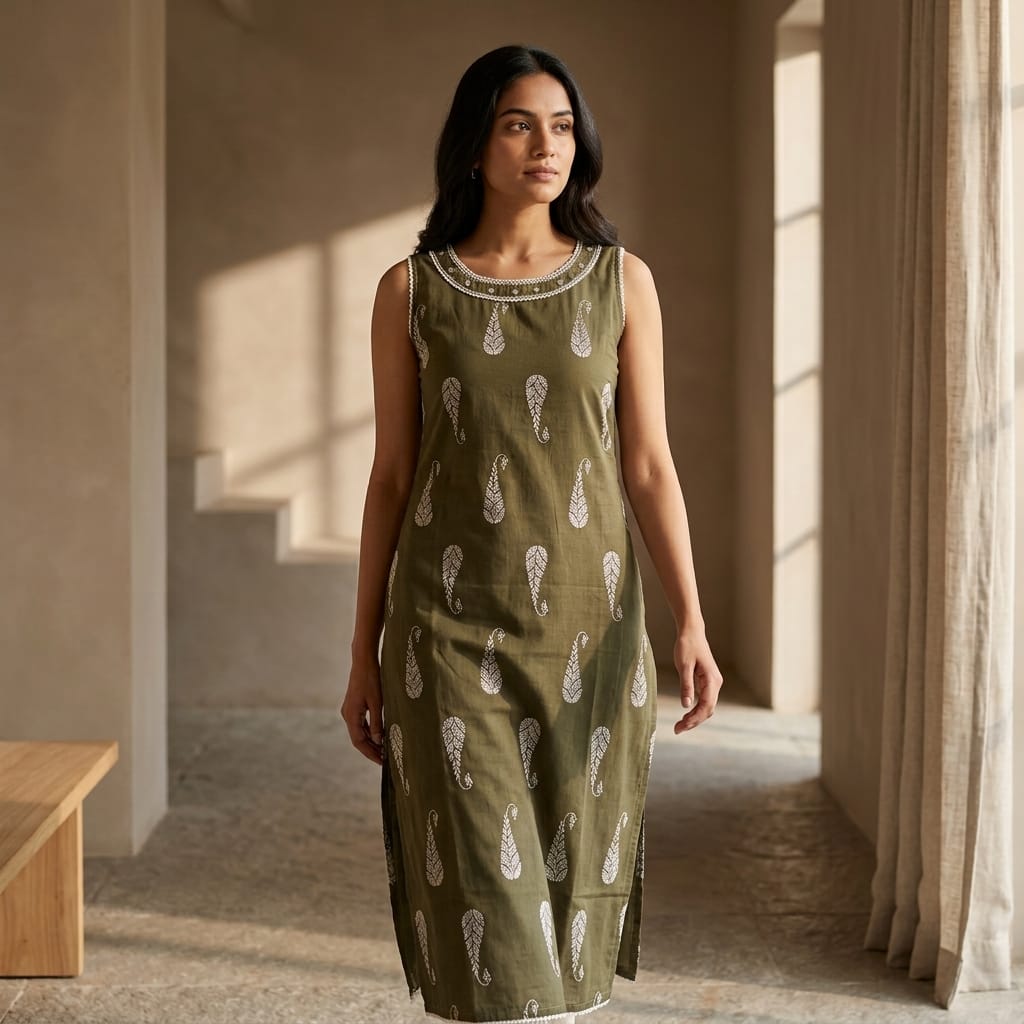 Olive Green Cotton Kurti