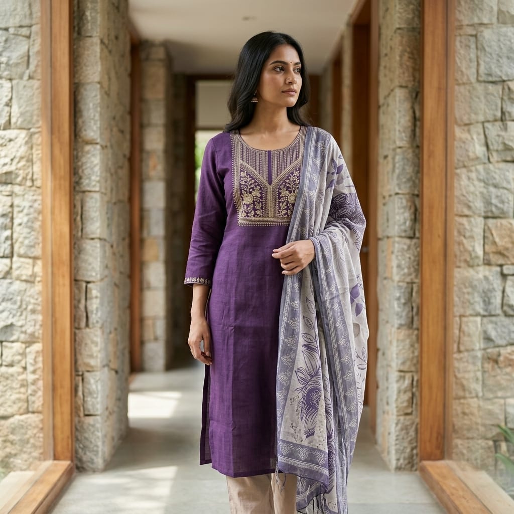 Purple Cotton Silk Salwar