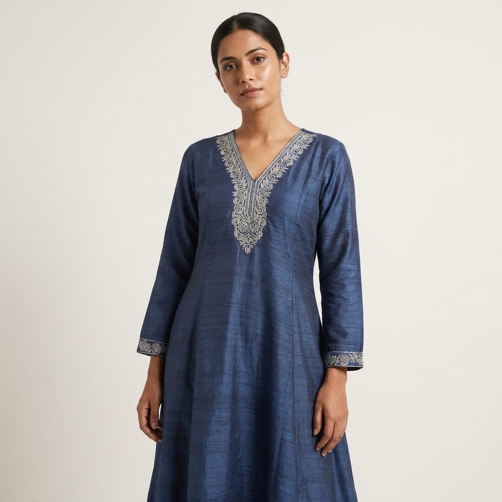 Blue Cotton Silk Kurti