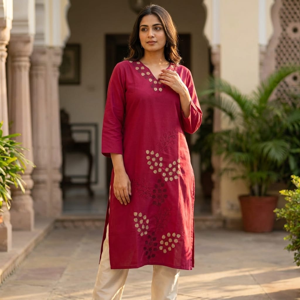 Pink Cotton Silk Kurti