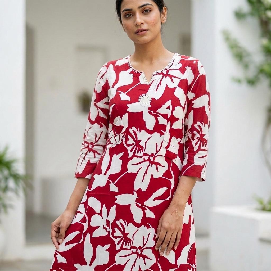 Red Cotton Kurti
