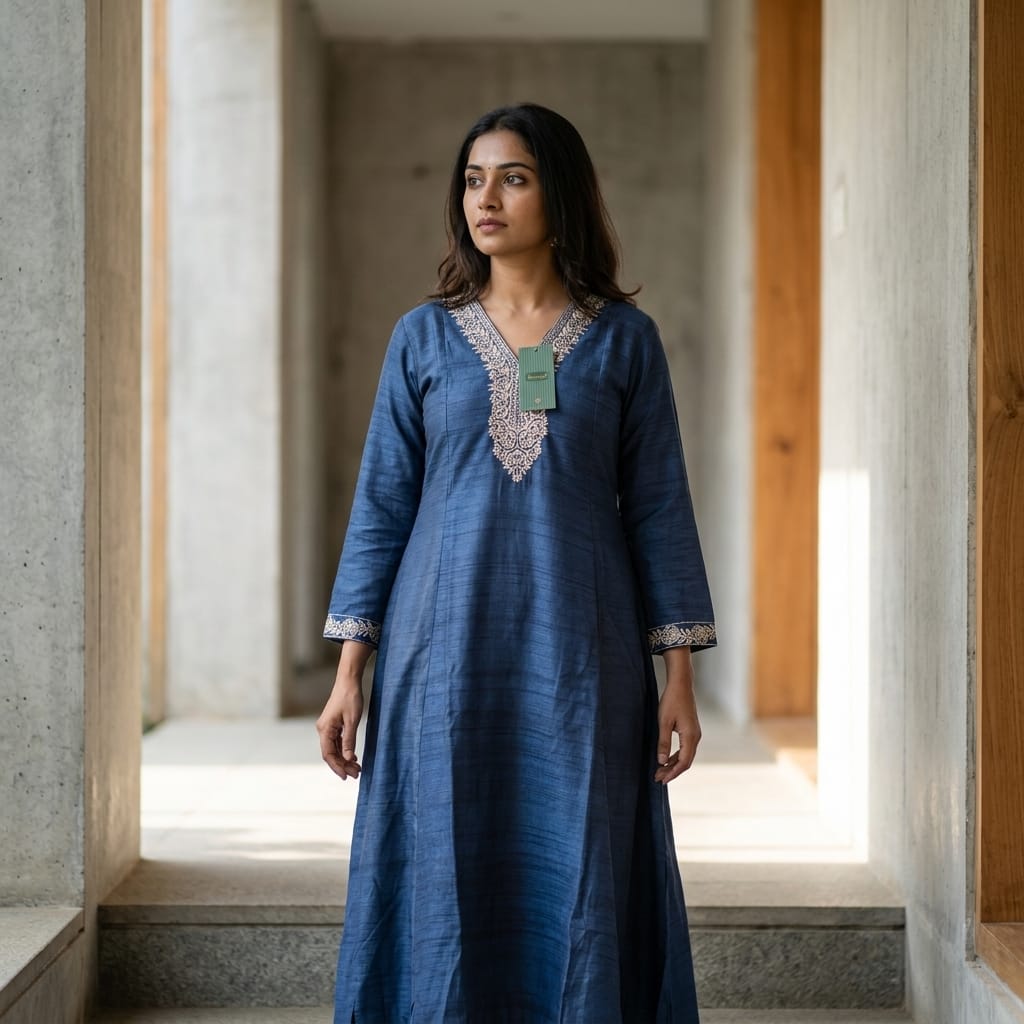 Blue Cotton Silk Kurti
