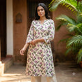 White Floral Cotton Kurti | 11452