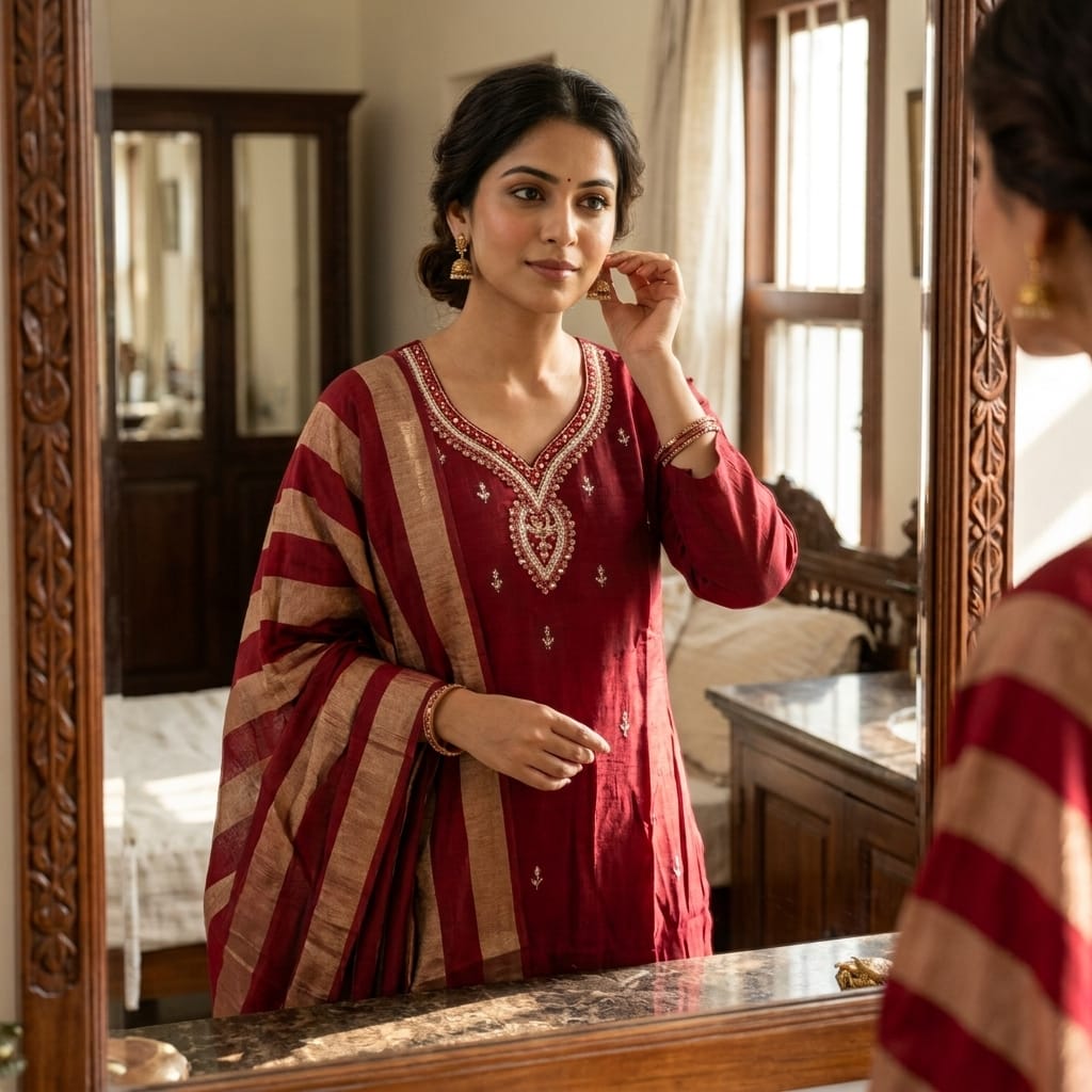 Red Chanderi Silk Salwar| 11247